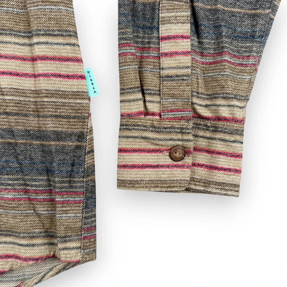 Vissla Shirt Mens‎ L Brown Stripe Long Sleeve Button Down Casual Central Coast